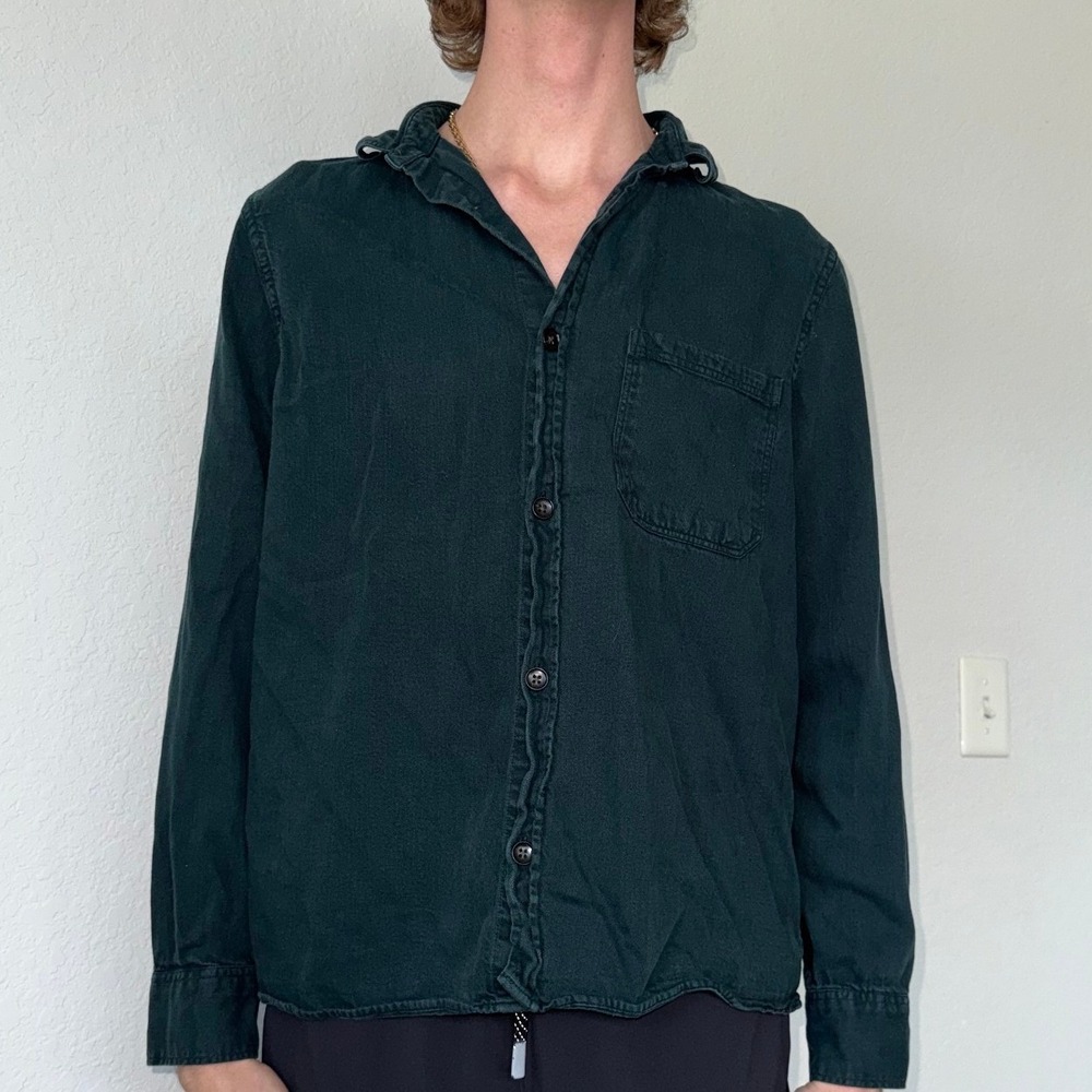 Zara Button Down Shirt Dark Green Cotton Long Sleeve Mens Size M Quiet Luxury